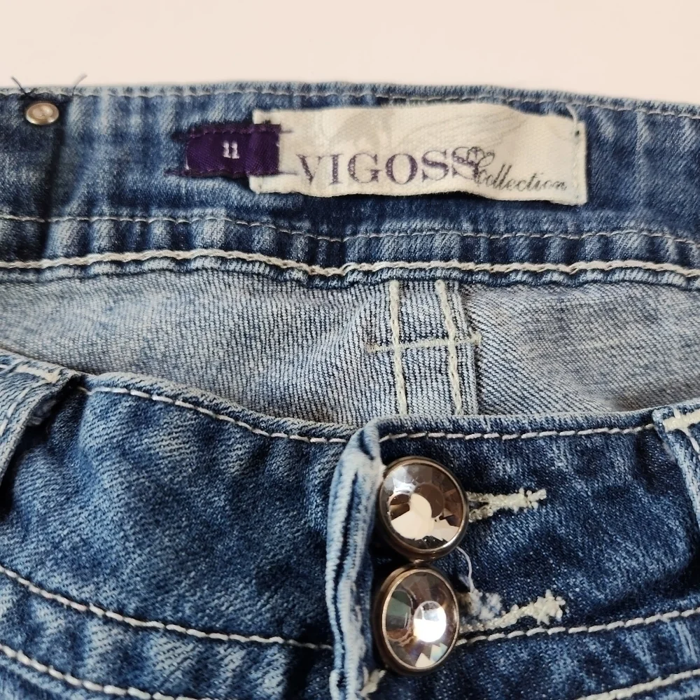 Vigoss Collection Fit Capri Womens 11 Jeweled Flap Pockets Cuffed Stretch 32" - Picture 5 of 11
